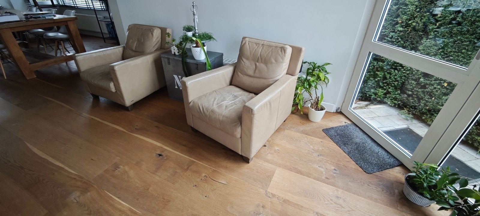 Lot de 2 fauteuils/chaises en cuir Natuzzi (beige/crème), Maison & Meubles, Enlèvement, 75 à 100 cm, Carré, Comme neuf