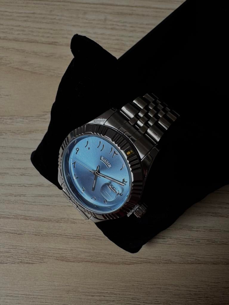 Montre arabic dial bleu, Ophalen of Verzenden, Zo goed als nieuw, Staal, Staal
