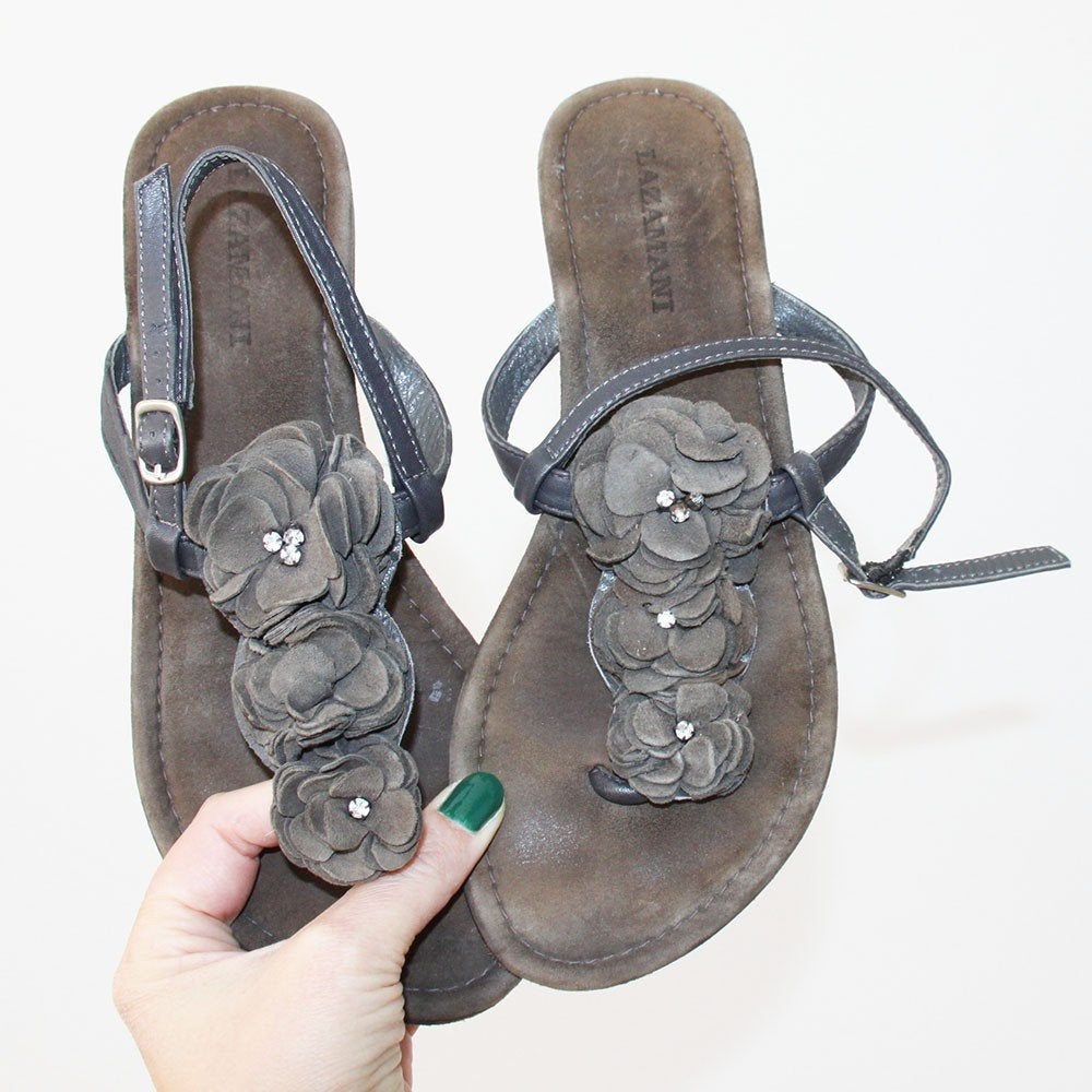 Prachtige Leren Lazamani Slippers - s7 (Maat 41) € 25,-, Slippers, Bruin, Verzenden, Lazamani
