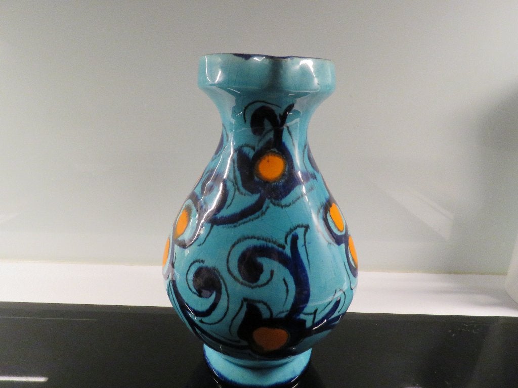 Vintage Italy keramiek vaas turkoois oranje, Antiek en Kunst, Ophalen of Verzenden