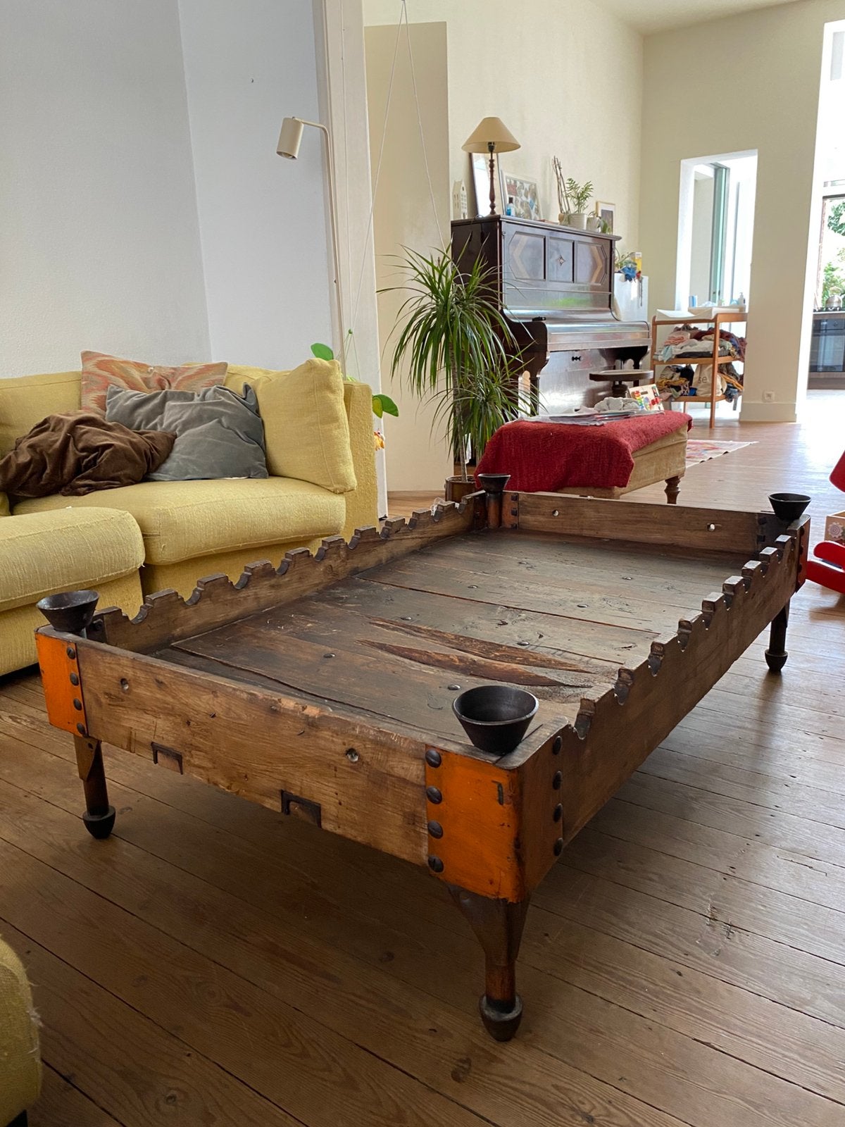 Unieke antieke militaire salontafel – massief hout en metaal, Ophalen, Gebruikt, 100 tot 150 cm, 50 tot 100 cm