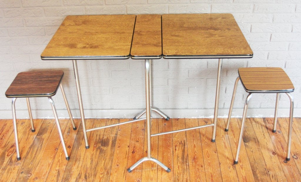 Bruine Formica Klaptafel / + Formica Stoelen / Uit Jaren 60, Huis en Inrichting, Ophalen, Overige houtsoorten, Zo goed als nieuw