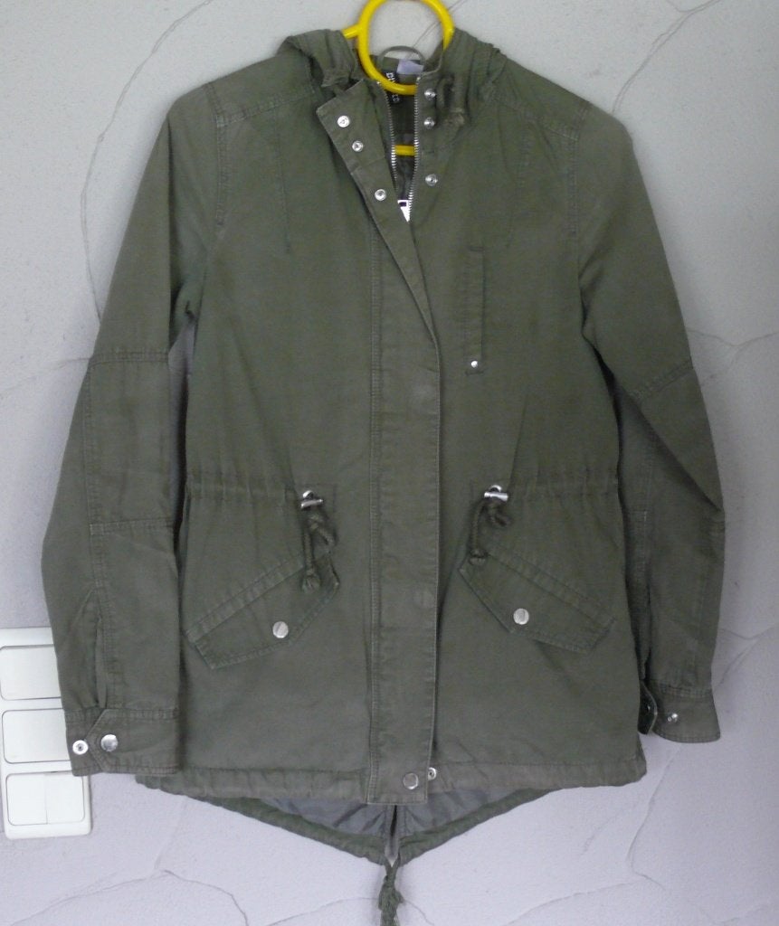 mooie kaki parka - regenjas - maat 34 - xs, Ophalen of Verzenden, Zo goed als nieuw, Maat 34 (XS) of kleiner