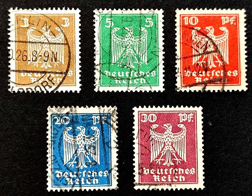Deutsches Reich: 5X Freimarke: Reichsadler 1924, Ophalen of Verzenden, Overige periodes, Gestempeld