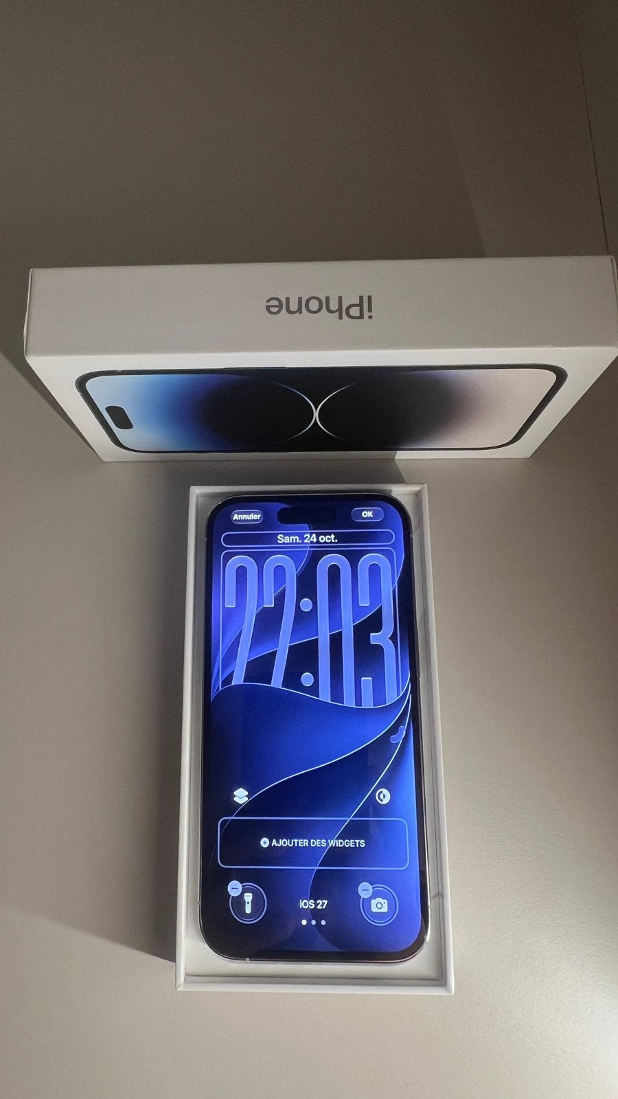 iPhone 14 Pro 128 Go Blanc Stellaire + Coque Nomad en cuir, Comme neuf, Enlèvement, Argent, 128 GB