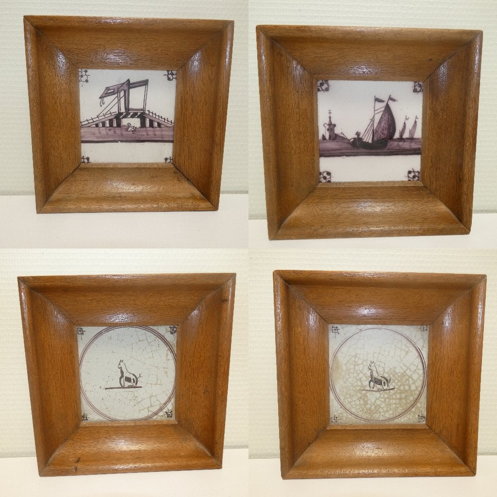 4x oude wandtegel in lijst [1772], Antiek en Kunst, Ophalen of Verzenden