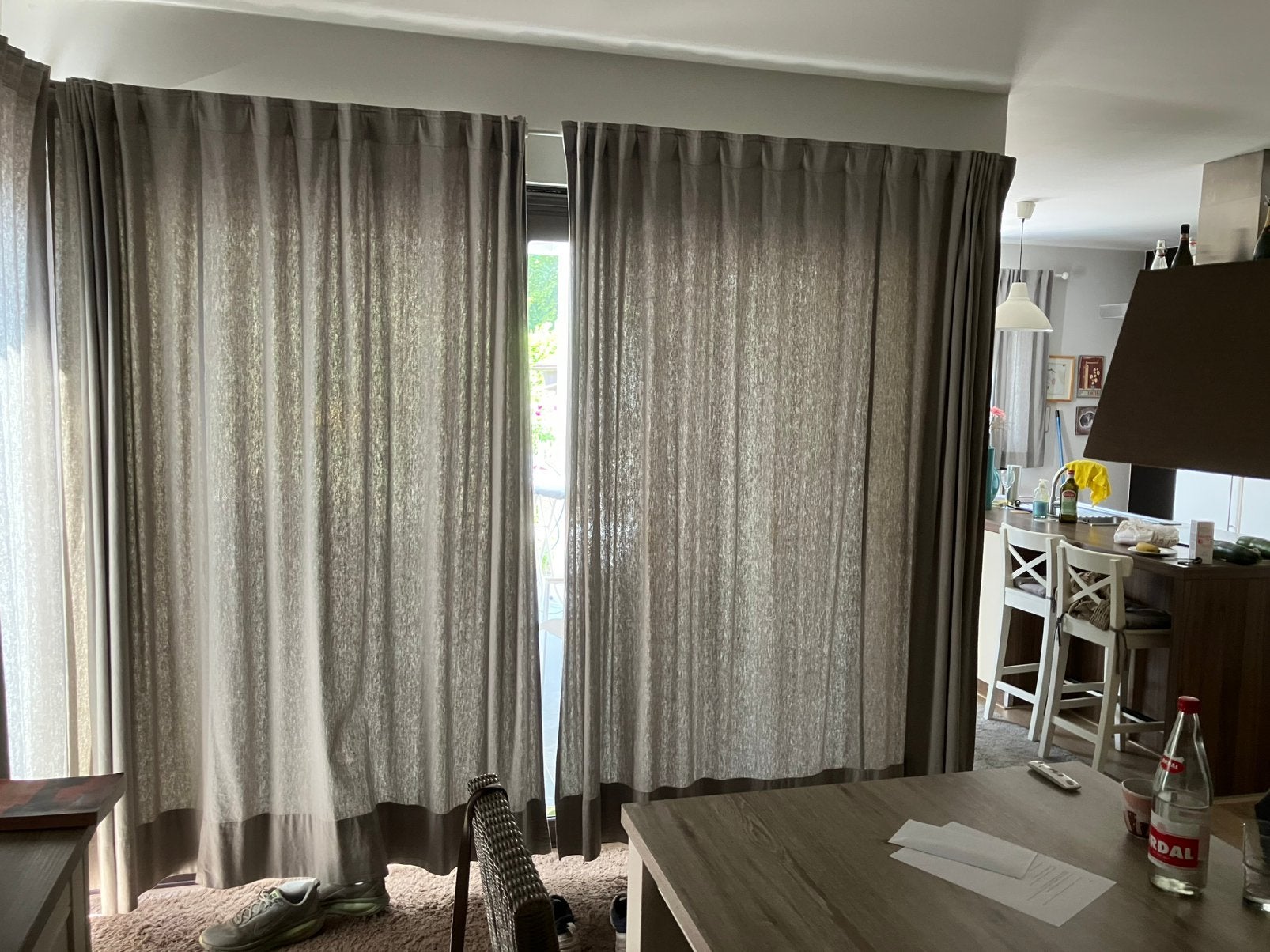 GORDIJNEN TAUPE LINNENLOOK + ophangbaren, Ophalen, Zo goed als nieuw