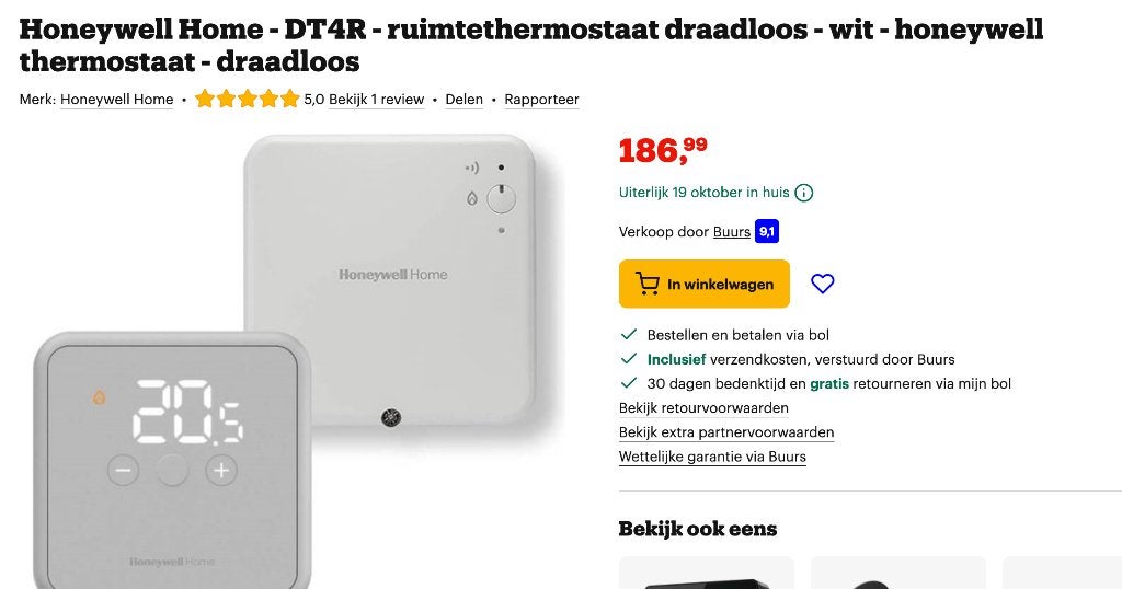 Honeywell home DT4R wireless room thermostaat, Ophalen of Verzenden, Zo goed als nieuw