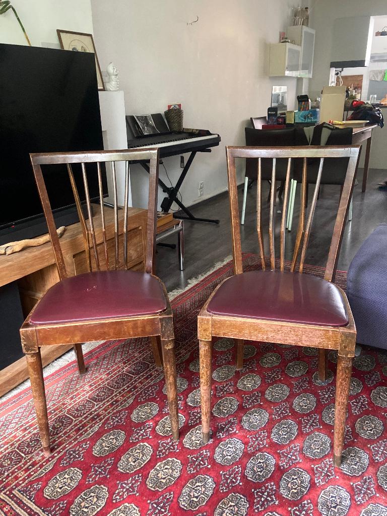 6 vintage stoelen, Ophalen, Gebruikt, Bruin, Vijf, Zes of meer stoelen