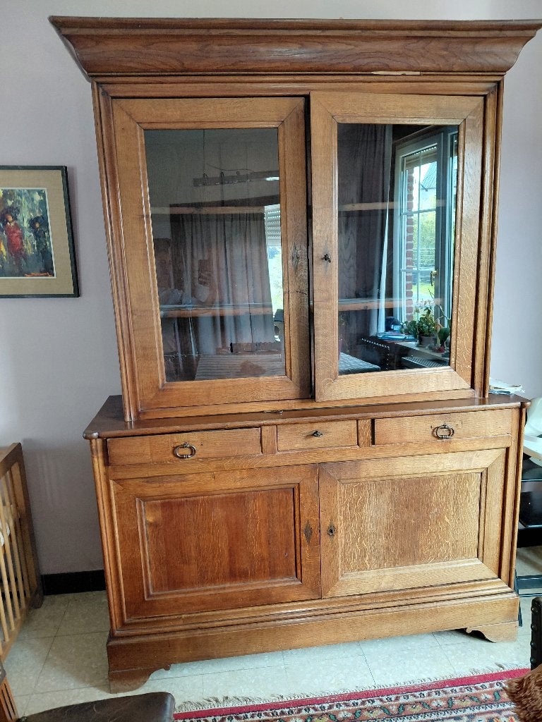 Eiken vitrinekast Louis Philippe, Enlèvement, Utilisé, Chêne, Avec tiroir(s)