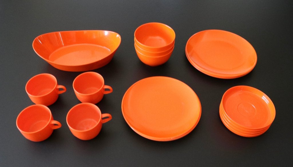 Oranje vintage Mepal campingservies - kampeermateriaal, Caravans en Kamperen, Kampeeraccessoires, Gebruikt, Ophalen of Verzenden