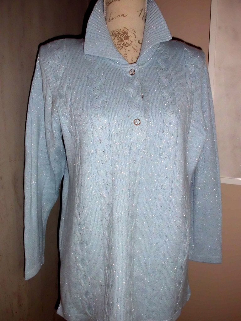 Vintage pull / blauw met zilverdraad / Medium, Vêtements | Femmes, Enlèvement ou Envoi, Porté, Taille 38/40 (M), Bleu