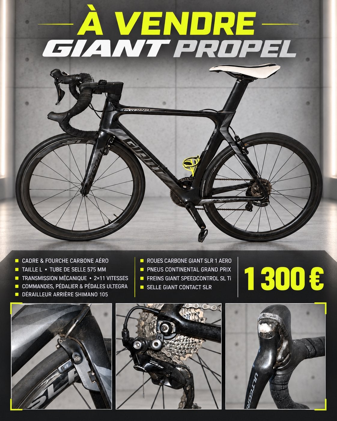Prix reduis ! Giant Propel Full Carbonne 56, 26 pouces, 10 à 15 vitesses, Frein sur jante, 57 à 61 cm