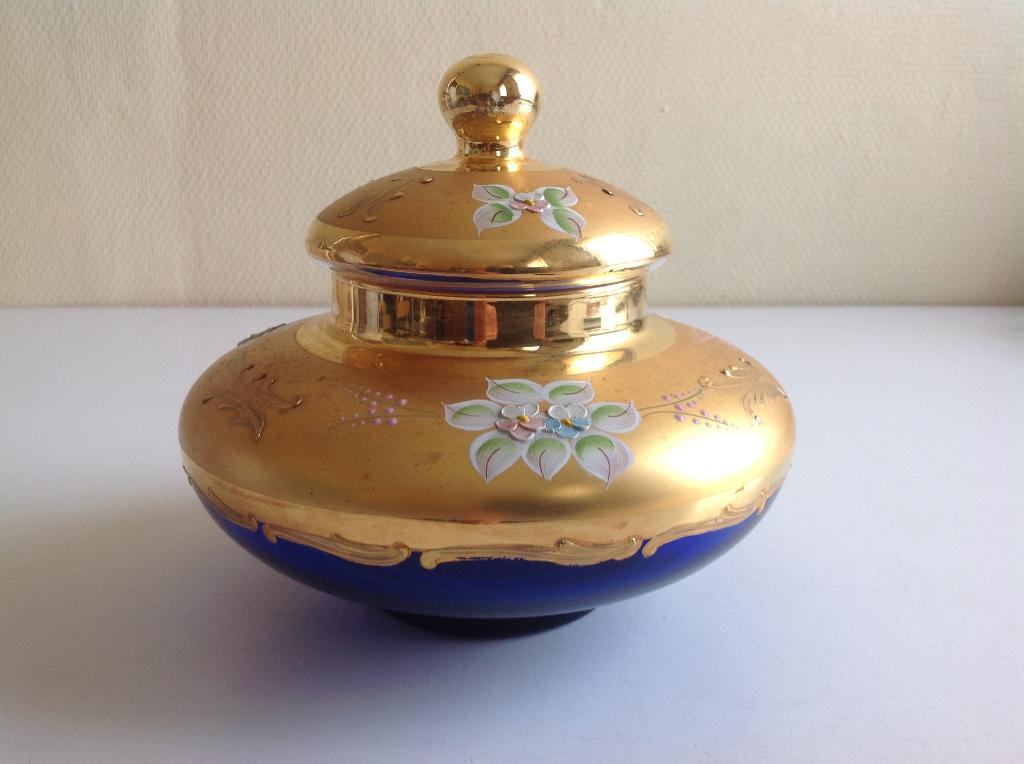 BONBONNIERE  IN  COBALT  BLAUW  VENETIAANS  GLAS, Antiek en Kunst, Ophalen of Verzenden
