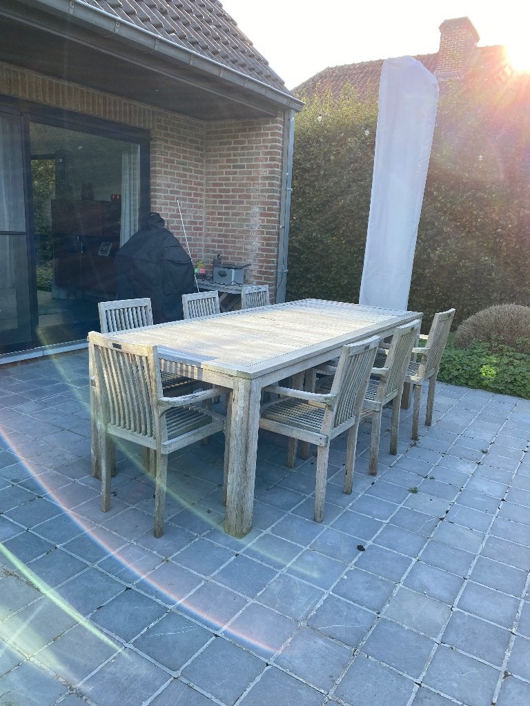Teakhouten tuinset 8 personen, Tuin en Terras, Ophalen, Gebruikt, Hardhout, 8 zitplaatsen