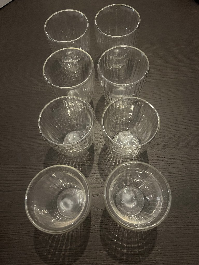 8 dubbelwandige ribbelglazen, Ophalen of Verzenden, Nieuw, Waterglas