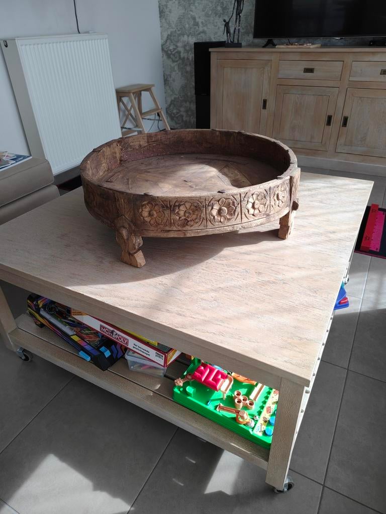 Authentiek Indische Chakki tafel, Moins de 50 cm, Rond, 50 à 100 cm, Enlèvement