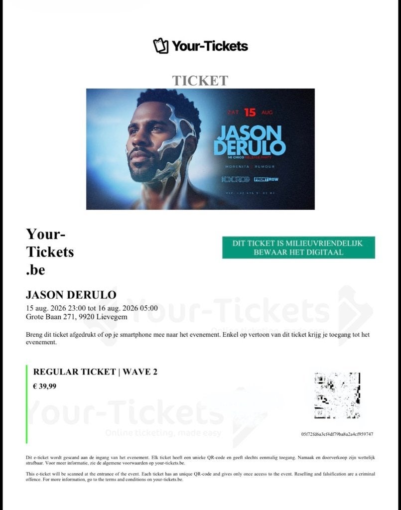 Jason Derulo 15/08 - Kokorico, Tickets en Kaartjes, Twee personen, Augustus