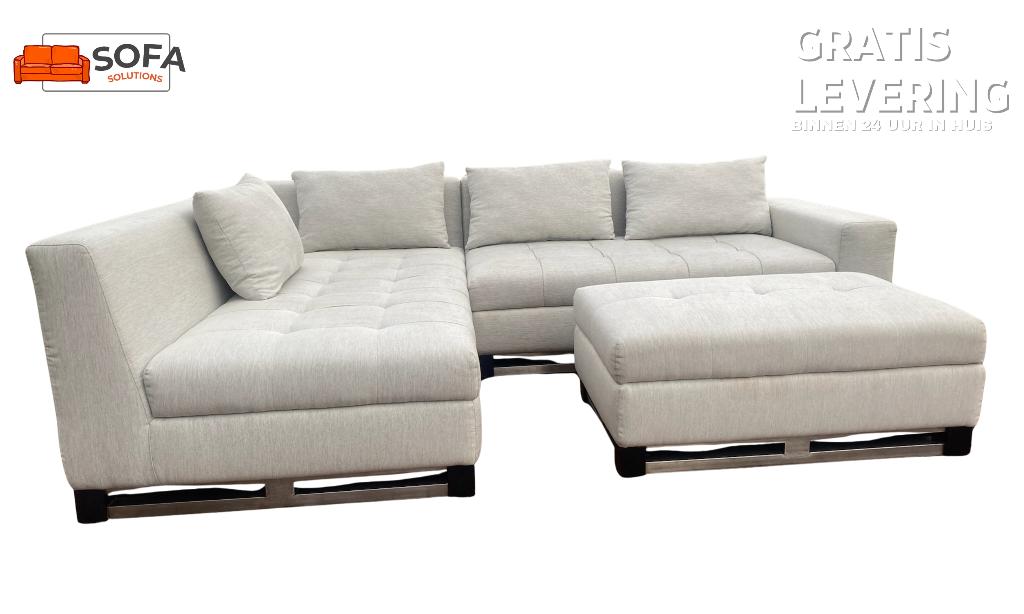 Grijze Stoffen Hoekzetel met Hocker  – Gratis Levering, 75 à 100 cm, Quatre personnes ou plus, 150 à 200 cm, Comme neuf