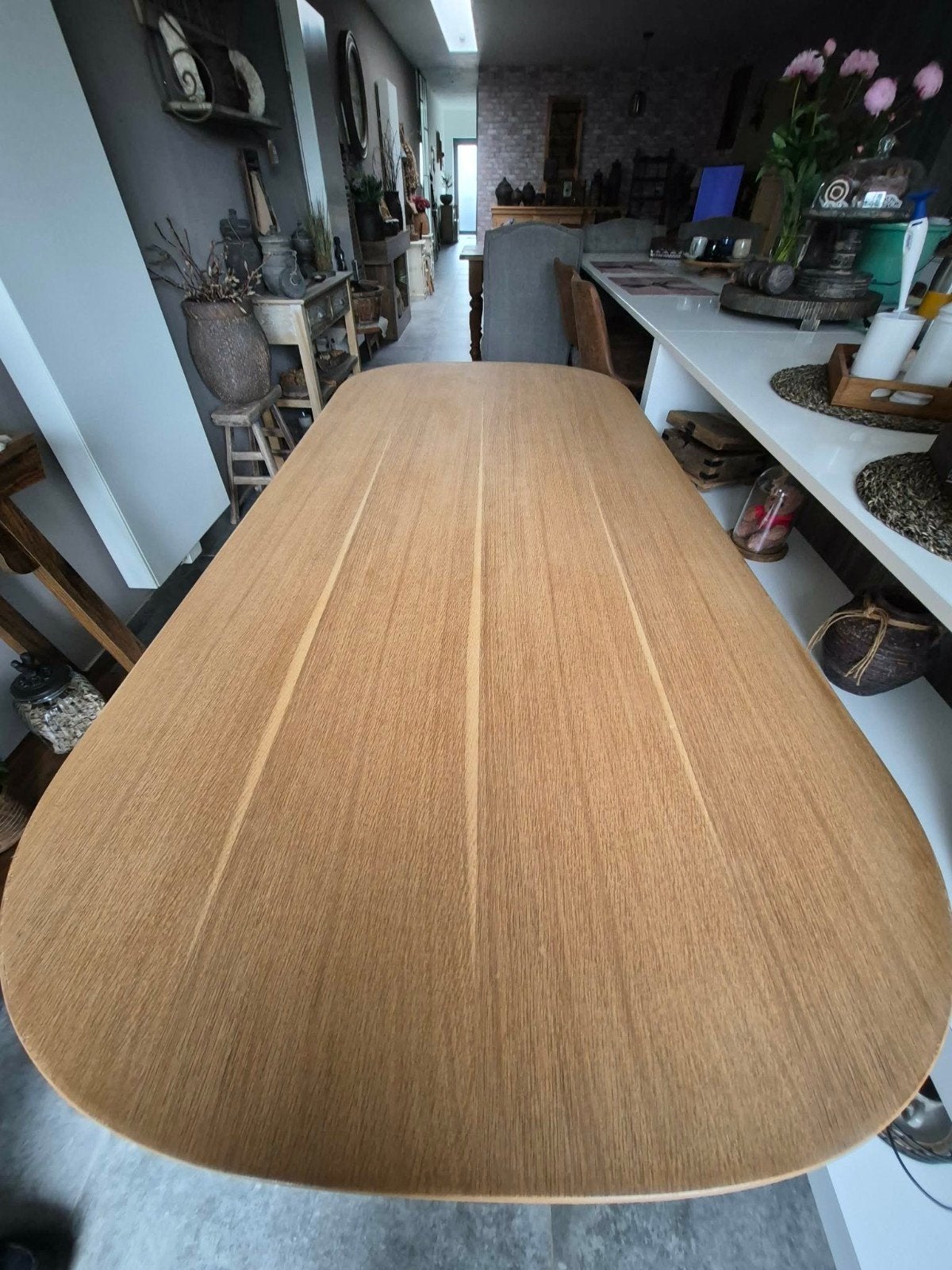 EIKEN TAFEL MET 4 LANDELIJKE STOELEN  L1.80 B85 H80, Huis en Inrichting, Tafels | Eettafels, Ophalen, Gebruikt, Eikenhout, 50 tot 100 cm