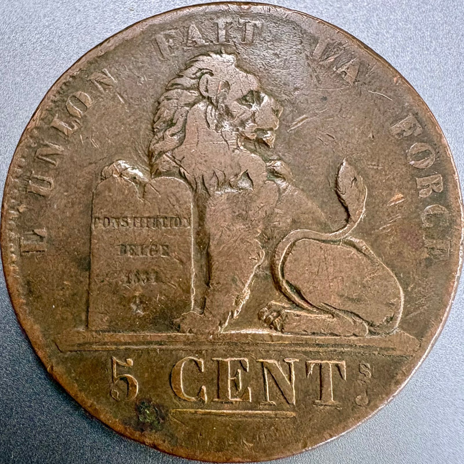 Koperen 5 Centimes Leopold I (1837) – Belgische Leeuw, Verzenden, Losse munt