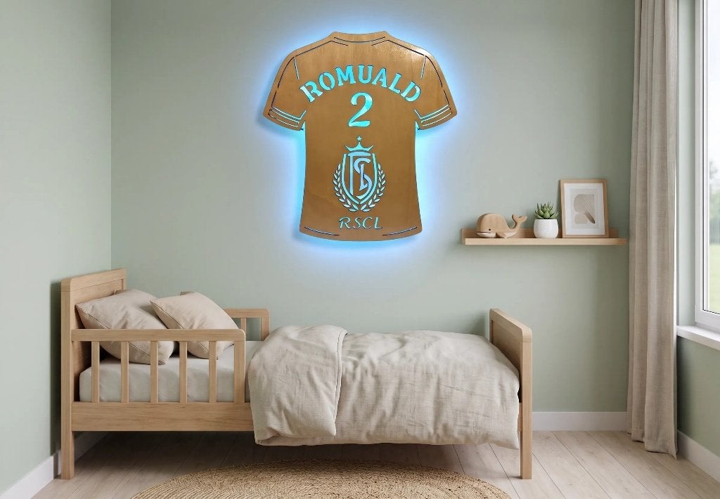 Veilleuse personnalisée en bois – Maillot de foot, Enlèvement, Neuf