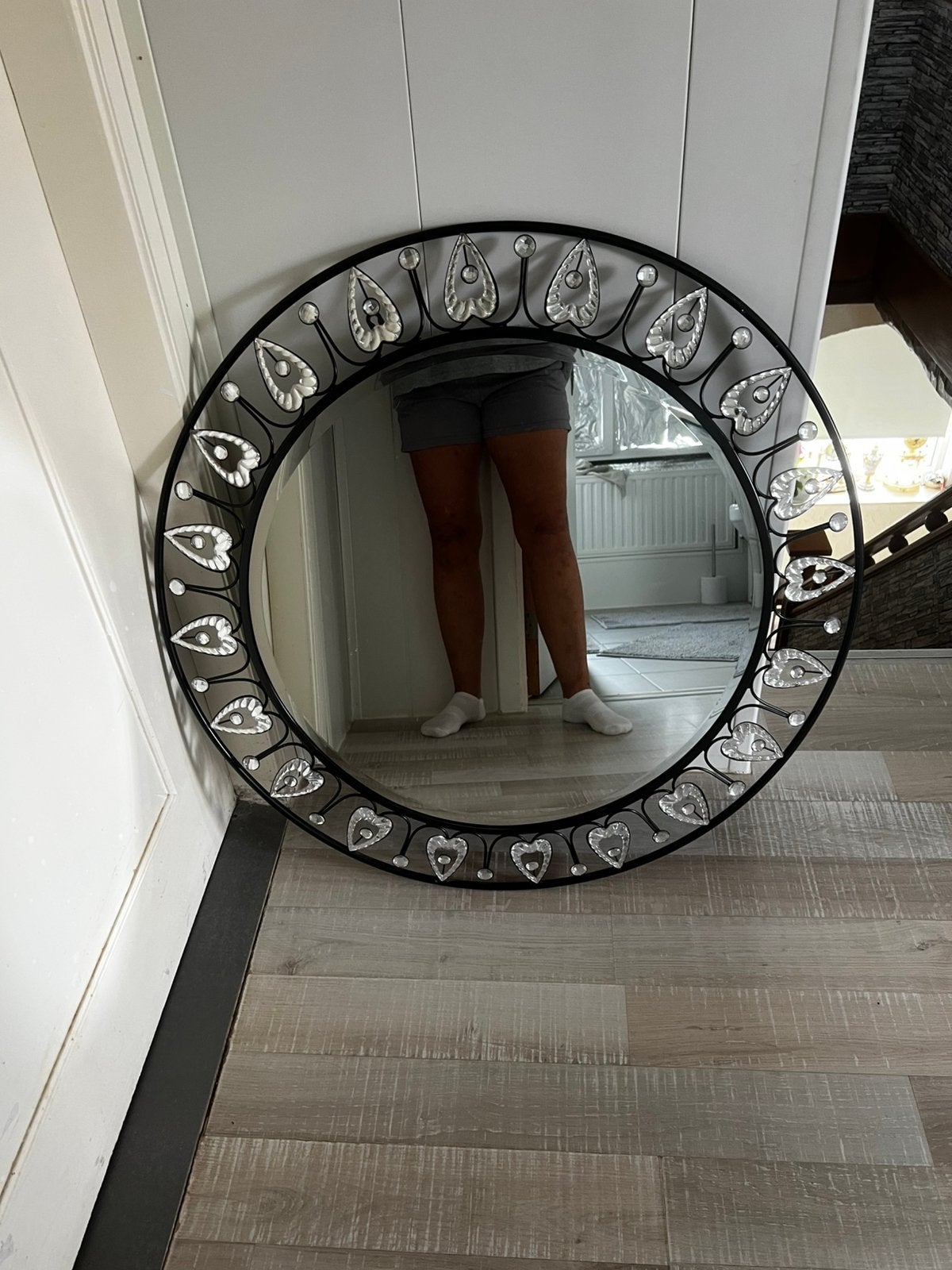 Grote ronde design spiegel met kristallen decoratie, Huis en Inrichting, Woonaccessoires | Spiegels, Ophalen, Zo goed als nieuw