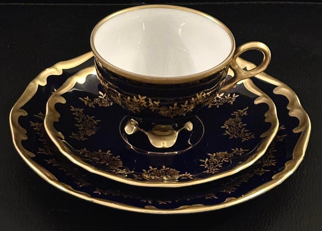 Trio Fine China Lichte Made in GDR Echt Kobalt, Antiek en Kunst, Ophalen