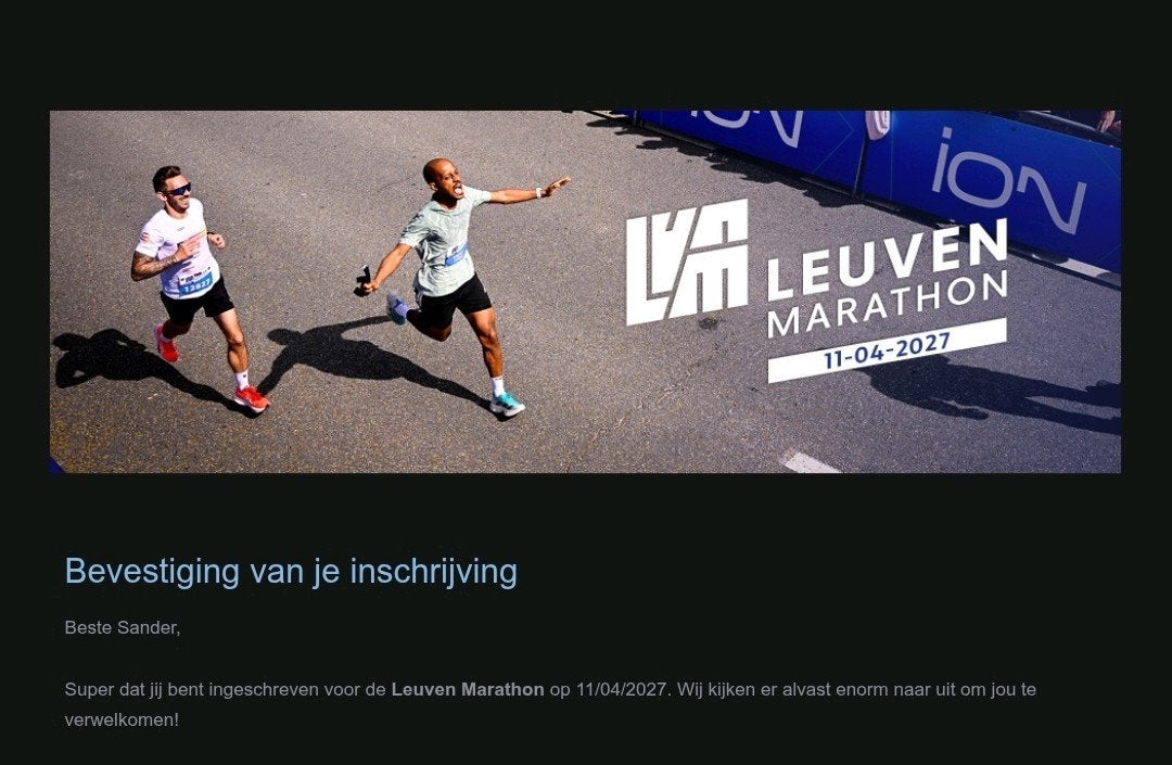 Marathon de Louvain 11 avril 2027, Sports & Fitness, Neuf, Autres marques, Course à pied, Enlèvement