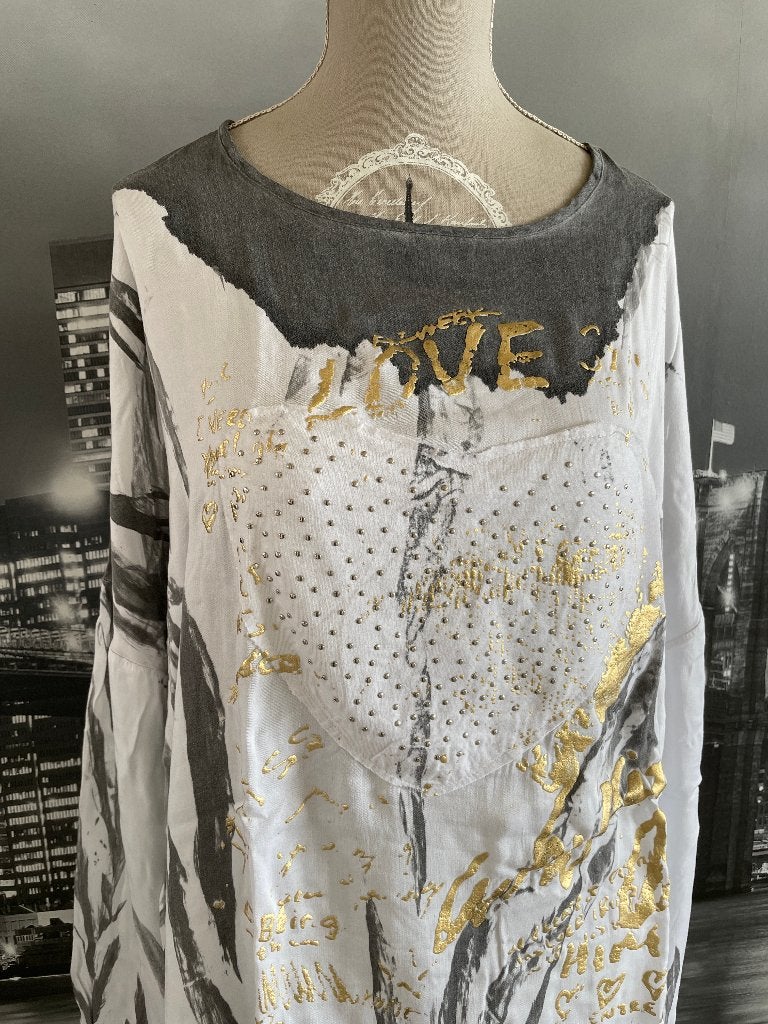 wit T-shirt met strass en goudkleurige accent - 46/48, Vêtements | Femmes, T-shirts, Manches courtes, Taille 46/48 (XL) ou plus grande
