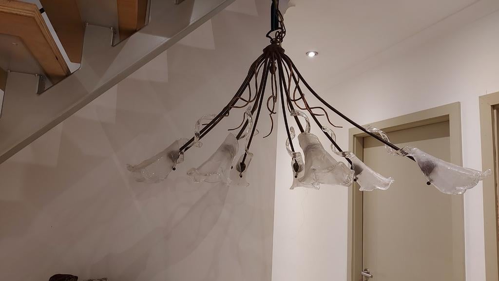 Luster met 8 mondgeblazen lichtkelken, Ophalen