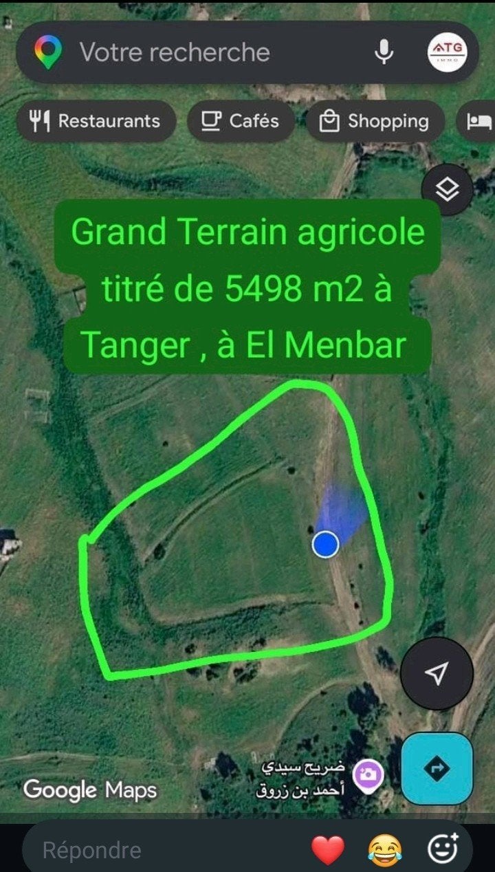 À Vendre – Grand Terrain Agricole titré de 5498 m² à Tanger, Village