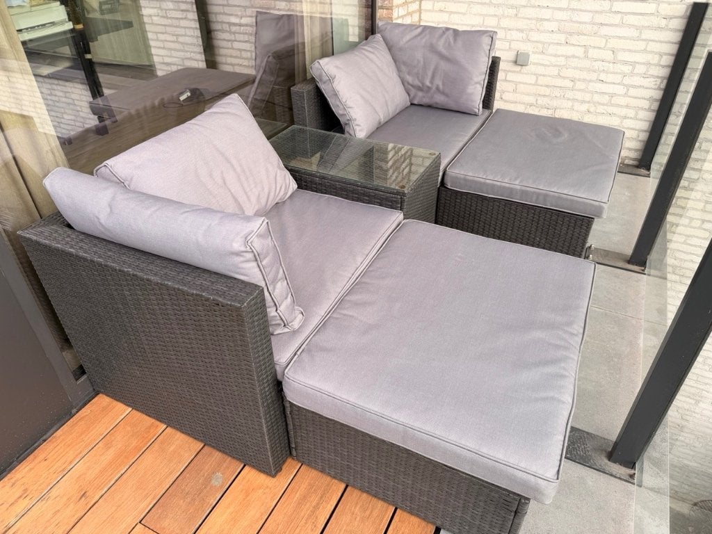 Acero loungeset - zwart/grijs wicker, 2-zits met salontafel, Zo goed als nieuw, Loungeset, Wicker, Bank