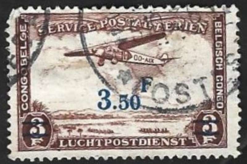 1Postzegel Belgisch Congo 1936 Luchtpost met opdruk, Ophalen of Verzenden, Overige landen, Gestempeld