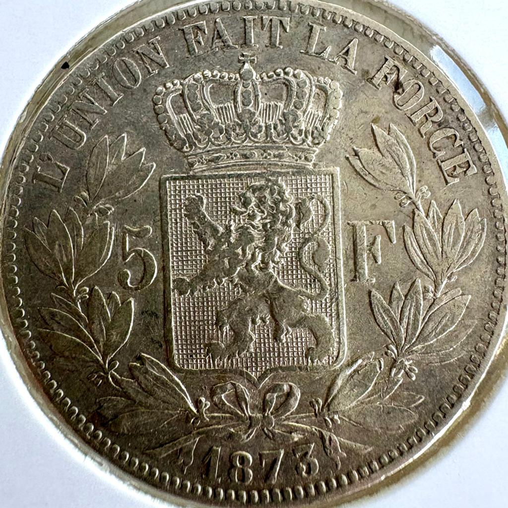 Zilveren 5 Frank Leopold II (1873) - 25g Zilver, Postzegels en Munten, Munten | België, Losse munt, Zilver, Zilver, Ophalen of Verzenden