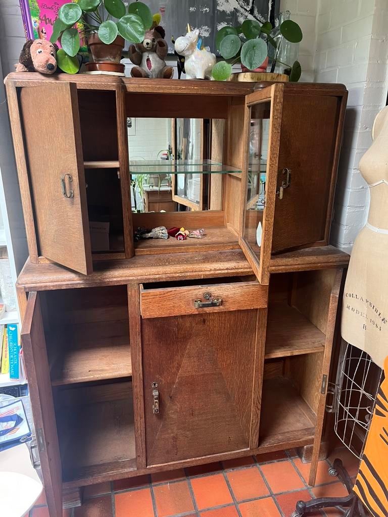 Eiken kast met spiegel, Antiek en Kunst, Antiek | Meubels | Kasten, Ophalen
