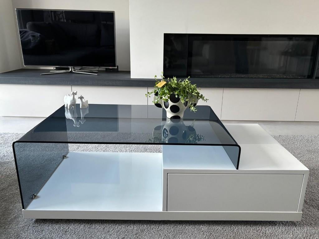 Table basse moderne avec glissière de rangement, Maison & Meubles, Tables | Tables de salon, Verre, 100 à 150 cm, Moins de 50 cm