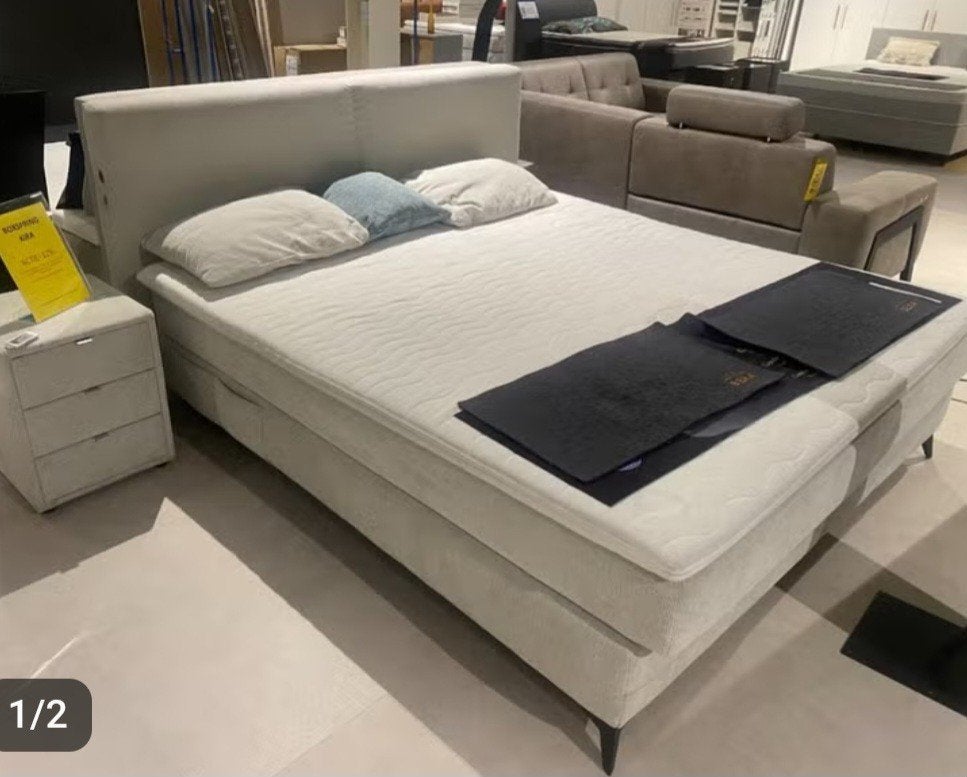 Boxspring, Beige, Comme neuf, Enlèvement, 160 cm