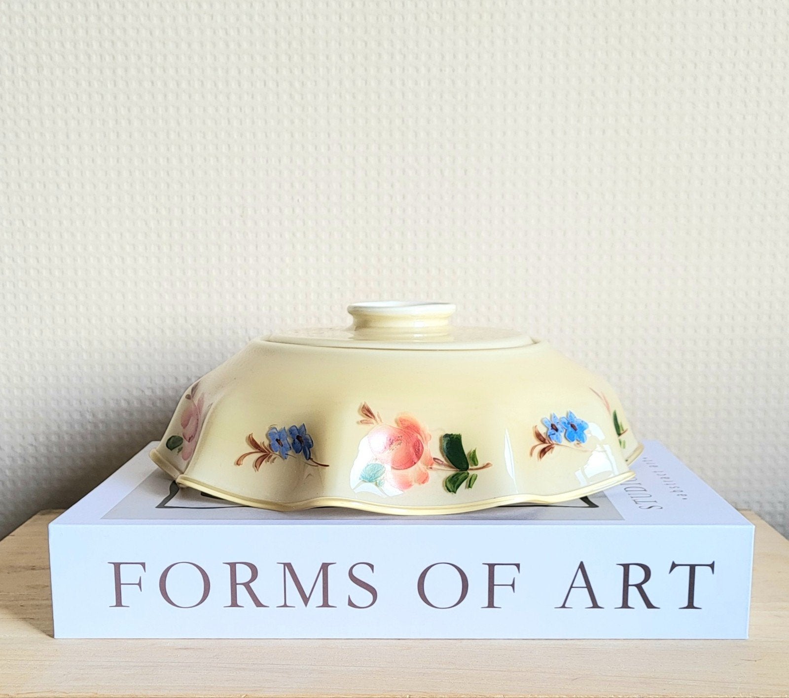 Prachtige vintage botergele glazen lampenkap met bloemen!, Antiek en Kunst, Ophalen of Verzenden
