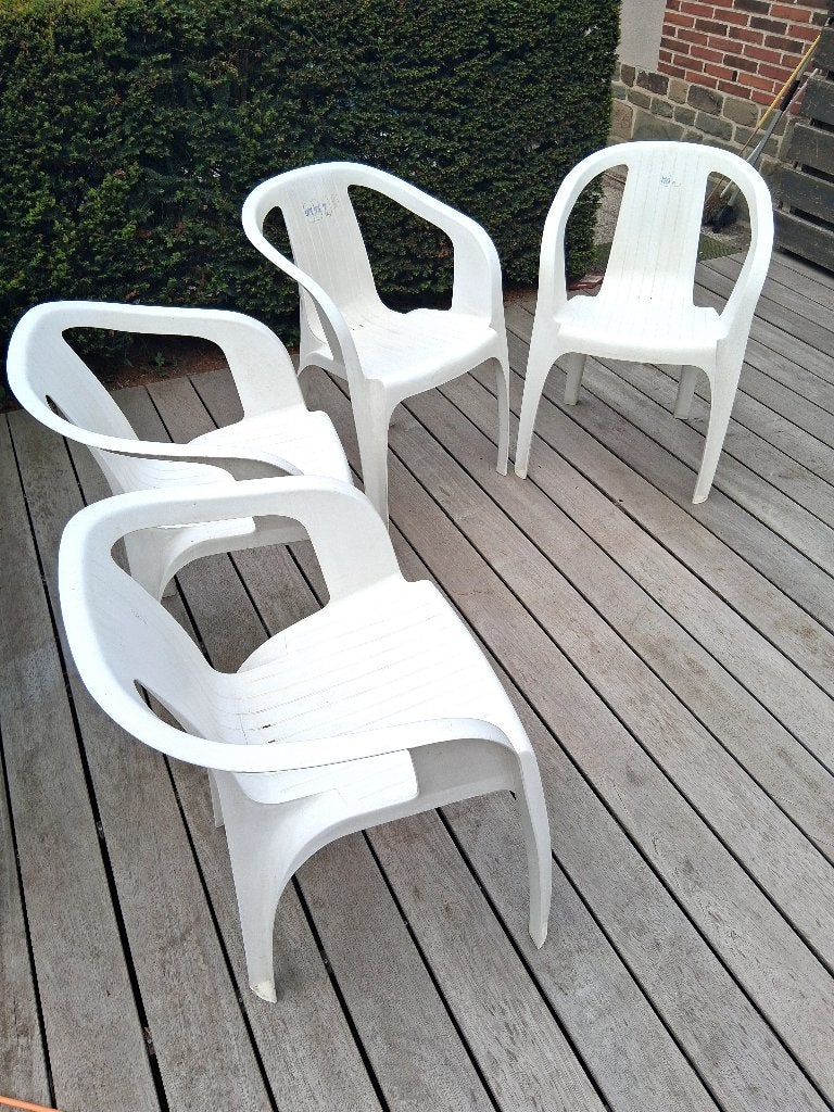 4 tuinstoelen, Tuin en Terras, Ophalen, Gebruikt, Kunststof, Stapelbaar