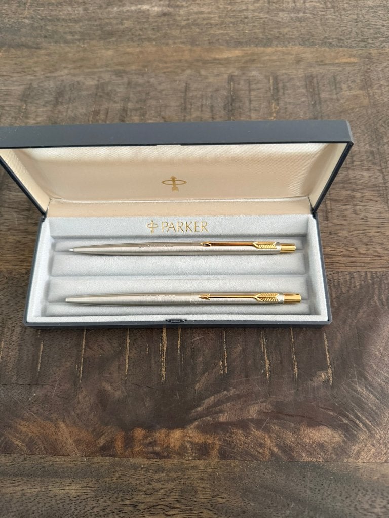 Parker pen & mechanisch potlood met gravering, Verzamelen, Pennenset, Parker, Nieuw, Met doosje