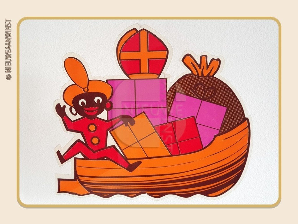 Nostalgische retro Sinterklaasdecoratie Piet pakjesboot 35cm, Diversen, Verzenden, Zo goed als nieuw