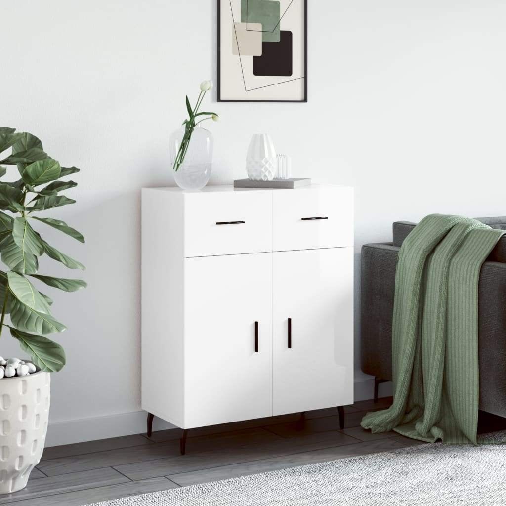 Buffet Blanc brillant 69,5x34x90 cm Bois d'ingénierie, Enlèvement, Neuf, Métal