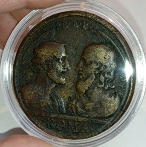 Pelgrimsmedaille Vaticaan 1750 Petrus en Paulus - hemelpoort, Verzenden, Italië, Losse munt