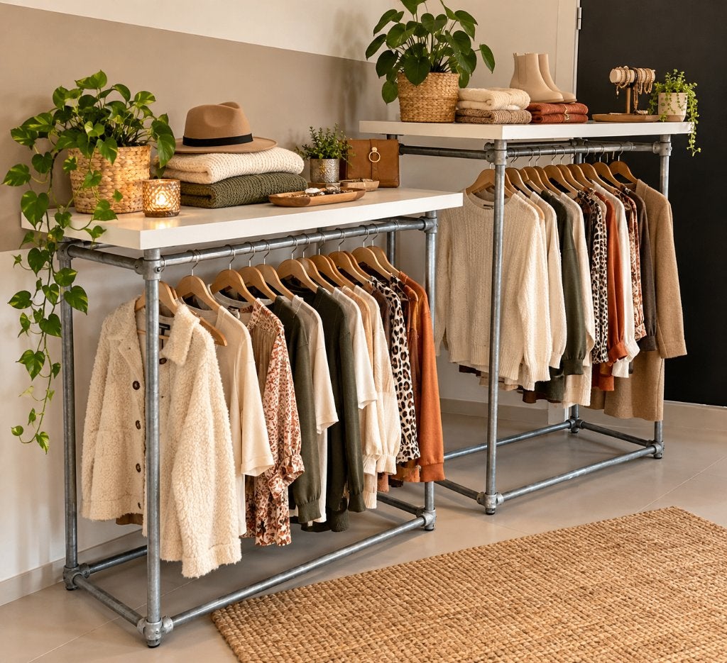 2x Industriële tafel met Kledingrek | Winkelinrichting, Ophalen, Gebruikt, X, X