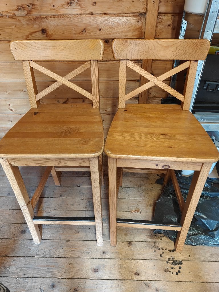 Houten barkruk, Huis en Inrichting, Barkrukken, Ophalen, Gebruikt, Met voetsteun, 60 tot 90 cm