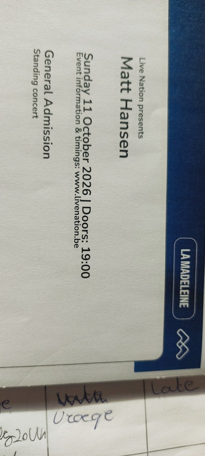 Matt Hanssen inkomkaarten, Tickets en Kaartjes, Drie personen of meer, Oktober