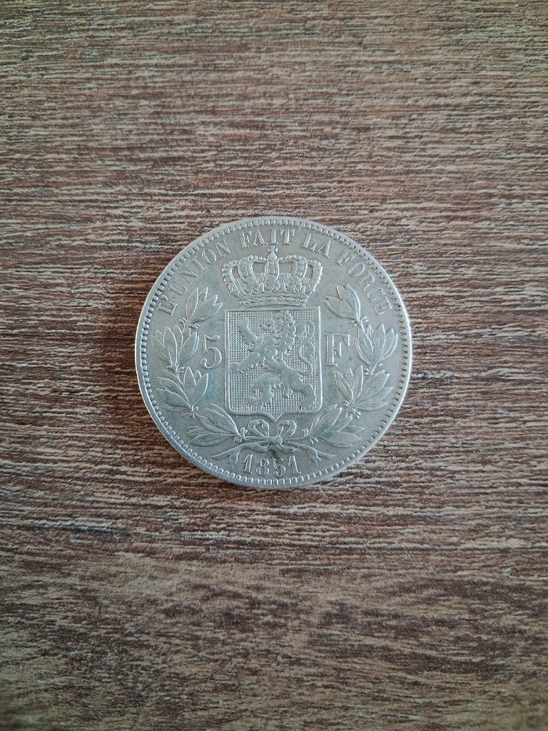 Belgique 5 francs 1851 argent, Enlèvement ou Envoi, Monnaie en vrac, Argent, Argent