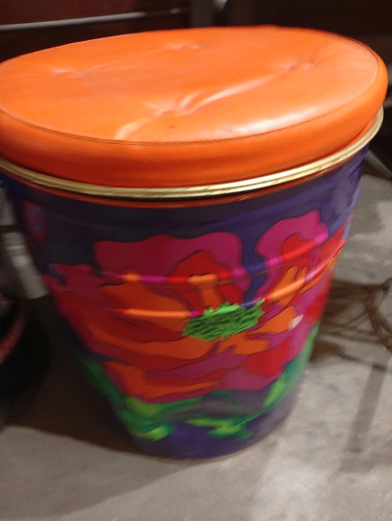 Pouf Coffre Vintage Années 70 Flower Power & DRUM Rétro, Enlèvement
