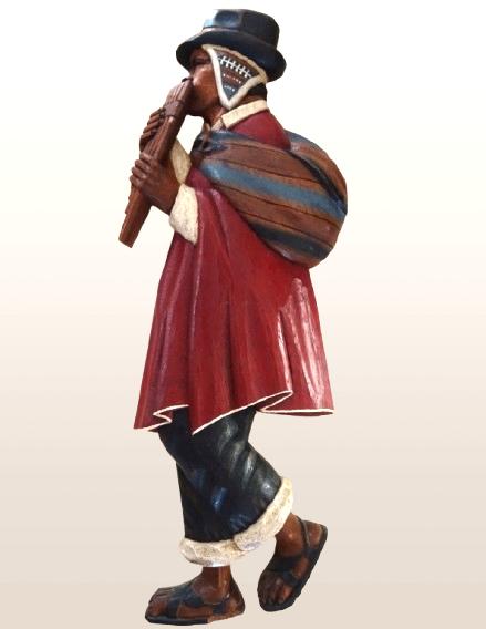 Peru: panfluitspeler. Handgemaakte wanddecoratie H. 39 cm, Ophalen of Verzenden